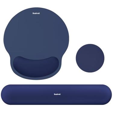 Imagem de Sushret Mouse Pad e Apoio de Pulso para Teclado, Conjunto 3 em 1 de Espuma de Memória Gel Ergonômica, Almofada de Apoio para Braço de Mouse, Acessórios de Escritório para Gaming e Trabalho