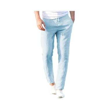 Imagem de Calças Masculinas De Algodão E Linho Respiráveis Para Outono, Cor Sóli