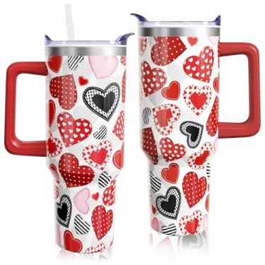 Imagem de aienssfwe Copo de Dia dos Namorados, Copo rosa para Dia dos Namorados com alça e palha, copo de aço inoxidável de 1,134 g, garrafa de água isolada, presentes de Dia dos Namorados para mulheres