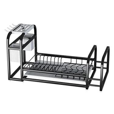 Imagem de Escorredor de pratos de aço inoxidável, escorredor compacto com bandeja removível, suporte de faca e suporte de tábua de corte, organizador de bancada de cozinha
