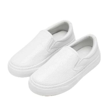 Imagem de Tênis infantil para meninas e meninos, cano baixo, sem cadarço, de lona, casual, confortável, sem cadarço, moderno, colorido, glitter, caminhada, corrida, salto plano, lantejoulas, tênis branco