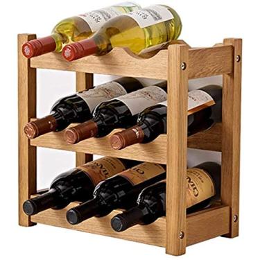 Imagem de Suporte dobrável de madeira para vinho, mesa de exibição, prateleiras de madeira rústicas, suporte organizador de decoração de bancada (cor: marrom Tamanho: 35,5 x 36 x 19 cm)