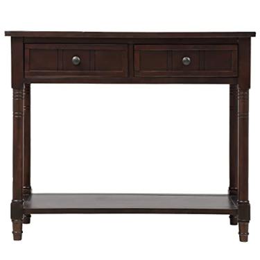 Imagem de Mesa de canto de mesa de console de cinco cores, design tradicional com duas gavetas e prateleira inferior acácia mangium (cor: preto) (A)