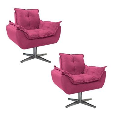 Imagem de kit 02 Poltronas Opala Base Giratória de Metal Sintético Pink - Doce S