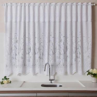 Imagem de Cortina C/ Estampa Tulipas Cozinha 220x120 Cm Renda Branca + Bandô - I