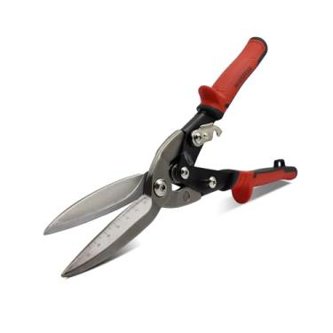 Imagem de HOUSERAN Cortadores de aviação de 30 cm, cortadores de estanho de corte reto longo, cortadores de metal CR-MO resistentes com alavanca dupla, marcações de escala e trava de segurança, tesouras para