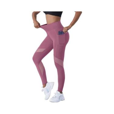 Imagem de Calças De Yoga Femininas De Cintura Alta Com Detalhes Em Tela, Legging