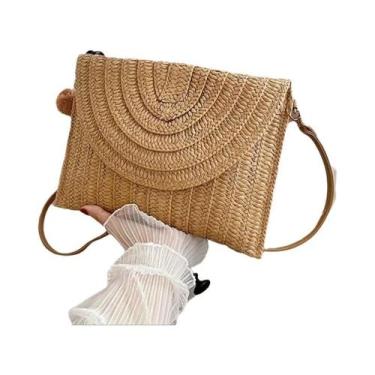 Imagem de Bolsa De Praia Elegante Para Mulheres, Clutch De Palha Artesanal Com A