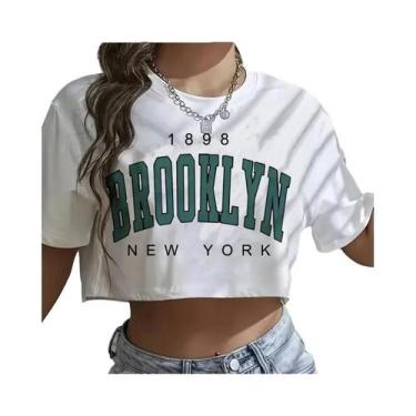 Imagem de Camiseta Cropped Feminina Com Estampa Gráfica Los Angeles Brooklyn, Go