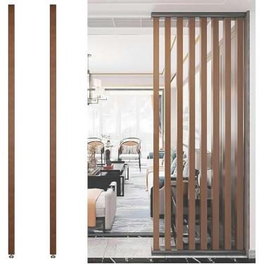 Imagem de Divisória de sala de ripas de madeira - Divisória do chão ao teto de 2/3/4/5/6/7/2,4 m de altura para sala de estar, escritório e restaurante - Coluna decorativa oca moderna (pacote com 2, 115 cm)