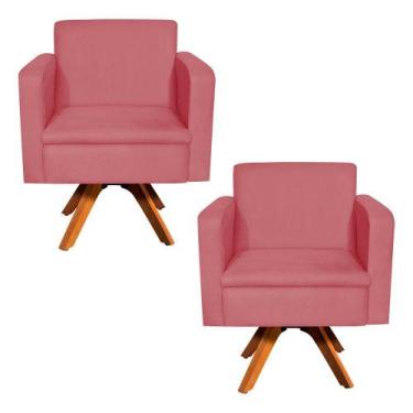 Imagem de Kit 02 Poltronas Giratória Emília Suede Base Madeira MM30 D'Rossi - DR
