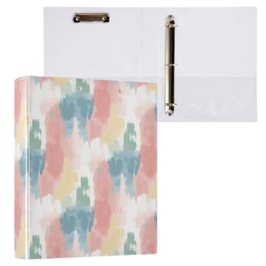 Imagem de Vuiyean Fichários em aquarela de arte abstrata, cor pastel, 3 anéis com prancheta e 2 bolsos, fichários grandes e resistentes, fichário decorativo de capa dura flexível, comporta 200 folhas