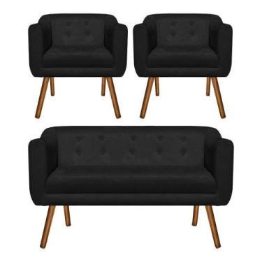 Imagem de Kit Sofá Retrô Namoradeira 02 Lugares e 02 Poltronas Julia&8203 Suede 
