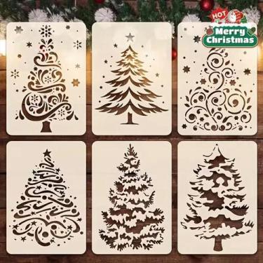 Imagem de Conjunto De Estênceis Para Árvore De Natal, 6 Peças, 8,3x5,9 Polegadas