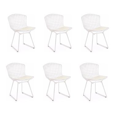 Imagem de Kit 6 Cadeiras Bertoia Branca Com Assento Branco