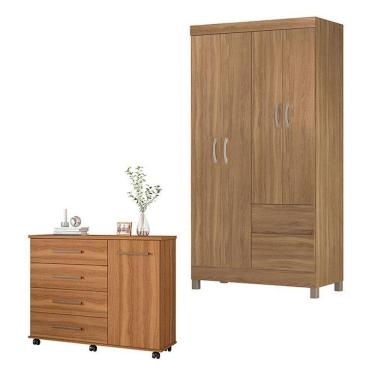 Imagem de Cômoda Flora E Guarda Roupa Solteiro Lótus Amêndola Touch - Demóbile