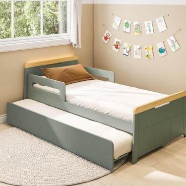 Imagem de Bicama Infantil com Led e Grades de Proteção Petit Casatema Madeiraori