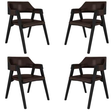 Imagem de Kit 4 Cadeiras Sala De Jantar E Jogos Carteados Madeira Maciça Poker Pu Marrom-preto G42 - Gran Belo