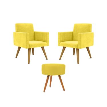 Imagem de Jogo 02 Poltronas Decorativas + Puff Redondo Cor: Amarelo