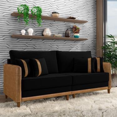 Imagem de Sofá Living Montecarlo 3 Lugares Bipartido 232cm Pés Em Madeira Veludo-pu Preto-caramelo G33 Gran Belo