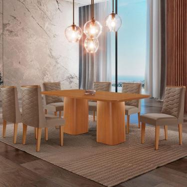 Imagem de Mesa De Jantar Eloise 180cm Tampo Mdf 6 Cadeiras Moderna Veludo Capuccino/naturalle