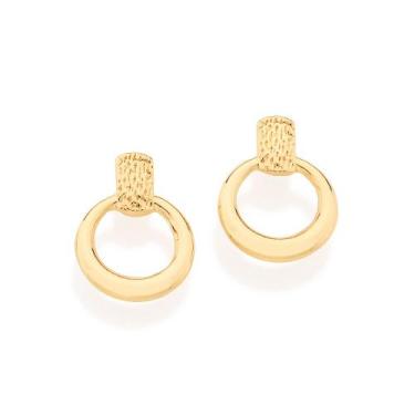 Imagem de Brinco Rommanel Banhado A Ouro Círculo Trabalhado 524677 Cor:Dourado, 