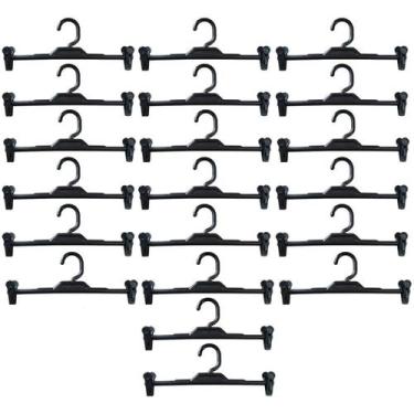 Imagem de 20 Cabides Plásticos com Presilhas Preto Lojas Expositor para Saias Be