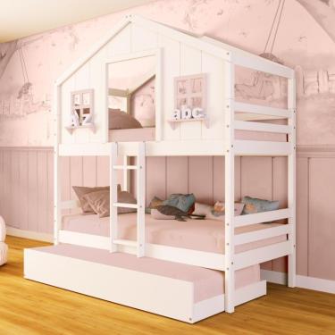 Imagem de Treliche Casinha Dos Sonhos Madeira Maciça Branco/ Rosa Megamobilia