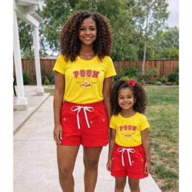 Imagem de Conjunto Tal mãe tal filha ursinho POOH Conjunto verão shorts camisa -