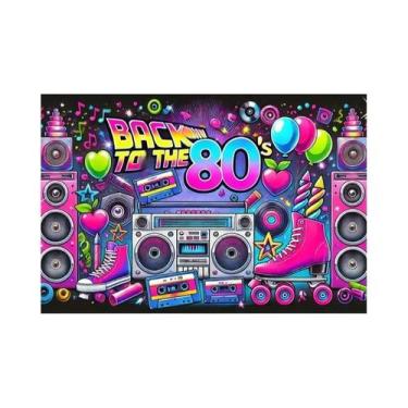 Imagem de Fundo De Festa Anos 80 Com Luzes Neon, Fitas De Poliéster E Amplificad