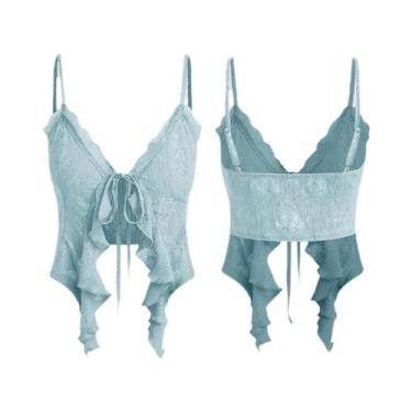 Imagem de Camisetas Crop Sexy De Verão Y2K Para Mulheres, Corset Com Renda E Sem