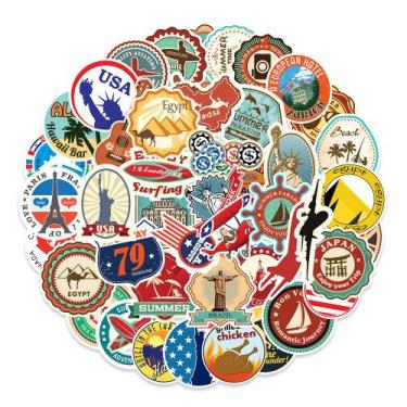 Imagem de Pacote de adesivos: 100 unidades, mapas de viagem, anime, vinil imperm