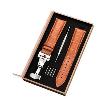 Imagem de Pulseira De Couro Para Relógio, 18mm-24mm, Fecho Borboleta De Aço Inox