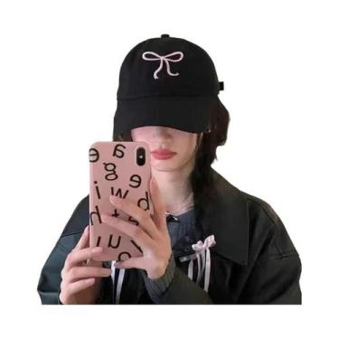 Imagem de Boné De Beisebol Feminino Ajustável De Algodão Com Laço Bordado E Fech