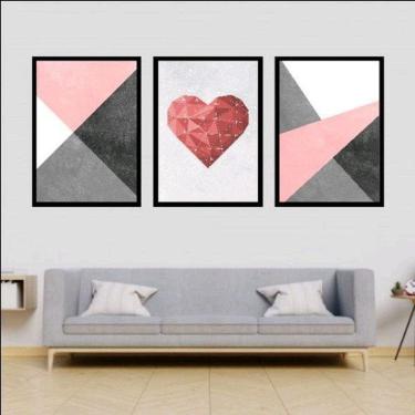 Imagem de Kit 3 Quadros Decorativos Coração Geométrico