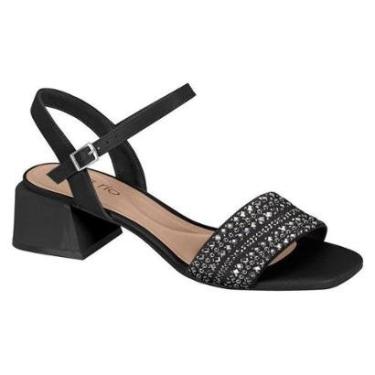 Imagem de Sandália  Feminina Beira Rio Salto Baixo Bloco Grosso Quadrada Strass Brilho-Feminino