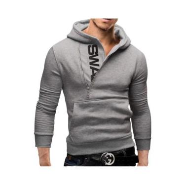 Imagem de Jaqueta Masculina Preta Com Capuz E Zíper, Manga Longa, Gola Alta - LE