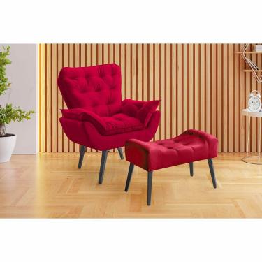Imagem de Poltrona Com Puff Kit Poltrona Luxo Tecido Veludo Espuma D28 Vermelho De Casa Decor Estofados