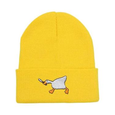 Imagem de Gorro De Inverno Unissex Tricotado Com Bordado De Ganso, Touca Quente 