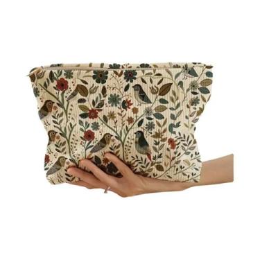 Imagem de Bolsa De Cosméticos Em Corduroy Para Mulheres Com Padrão De Pássaros, 