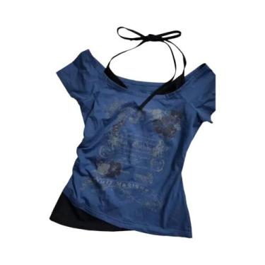 Imagem de Camiseta Cropped Com Estampa Floral Retro Grunge Y2K, Halter De Verão,