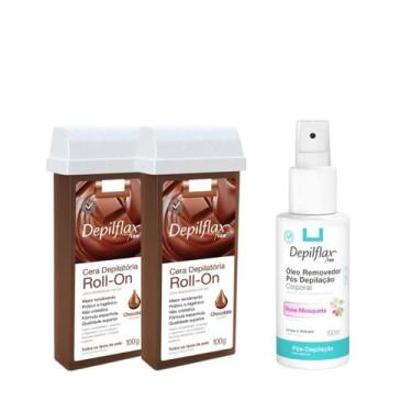 Imagem de Depilflax Cera Roll-on Refil Chocolate 100g 2 Uni + Óleo Pós Depilatór