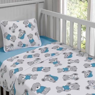 Imagem de Jogo de Cama Baby Berço Bento em Malha 100% Algodão com Tratamento Anti-Pilling Azul Tecebem