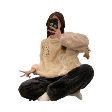 Imagem de Conjunto De Pijama Feminino De Flanela Grossa E Quente Para Inverno, B