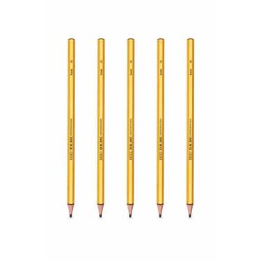 Imagem de Kit com 5 Lápis Preto HB Dourado Sextavado BRW  Escrita Suave e Precis