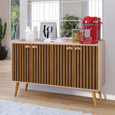 Imagem de Aparador Buffet Cantinho Café Sala Jantar Estar Cozinha 4 Portas Puxador Concha Prateleira Interna