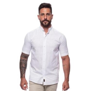Imagem de Camisa Masculina Linho Manga Curta Gola Padre Lisa Casual-Masculino
