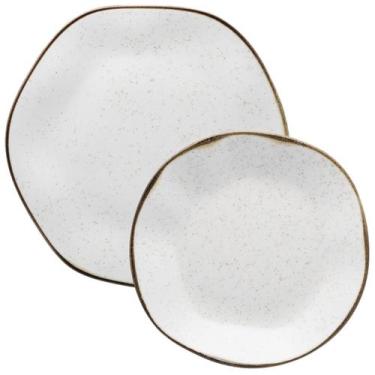 Imagem de Kit Jogo Prato Raso Fundo 8 Pessoas 16Pçs Porcelana Maresia - Genérico