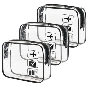 Imagem de Necessaire MODENGKONGJIAN aprovada pela TSA, transparente, preta, 3 pe
