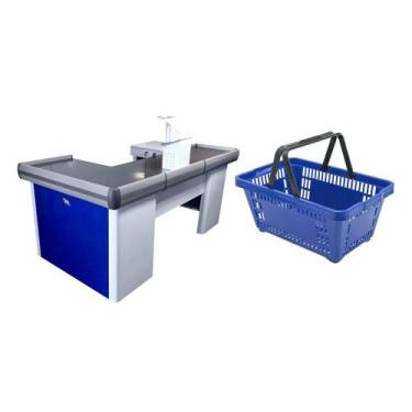 Imagem de KIT - Caixa Supermercado Empacotador Check-out 2m Recorte + 10 Cestos 